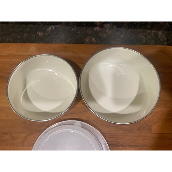 2 Country Design enamel bowls with lid - Picture 2 of 5